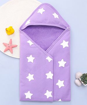 Babyhug Terry Knit Hooded Wrapper With Star Print L 73 x B 73 cm - Lavender