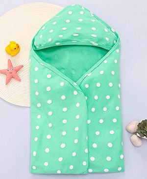Babyhug Interlock Knit Hooded Towel with Polka Dots Print L 76.2 x B 76.2 cm - Green