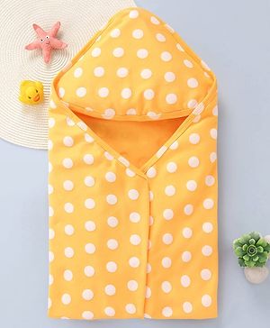 Babyhug Interlock Knit Hooded Wrapper with Polka Dots Print L 76 x B 76 cm - Yellow
