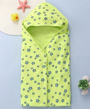 Babyhug Terry Knit Hooded Towel with With Star Print L 30 x B 30 cm - Neon Green