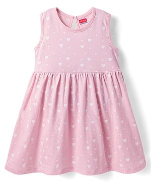 Babyhug Single Jersey Knit Sleeveless Hearts Printed Frock - Pink