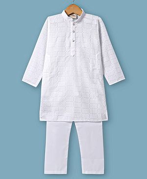Dapper Dudes Full Sleeves Chikankari Kurta Pyjama Set - White