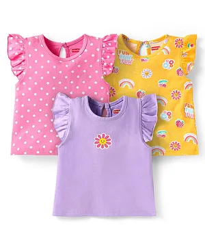 Babyhug Cotton Knit Frill Sleeves
                              T-Shirts with Polka Dots & Floral
                              Print Pack of 3 - Purple & Pink