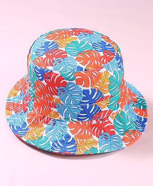 Babyhug Cotton Woven Two Layer Bucket Hat with Leaves Print White - Diameter 17 cm