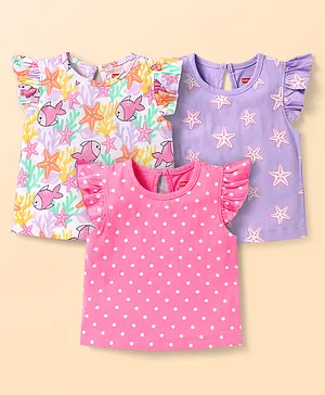 Babyhug Cotton Knit Frill Sleeves
                              T-Shirts With Polka Dot & Sea Life
                              Print Pack Of 3 - Pink & Purple