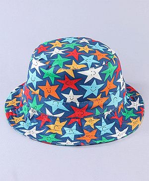 Babyhug Cotton Woven Two Layer Bucket Hat Star Print Navy- Diameter 17 cm