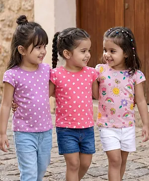 Babyhug Cotton Knit Cap Sleeves
                              T-Shirts with Hearts & Polka Dots
                              Print Pack of 3 - Pink & Lavender
