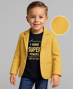 Babyhug Woven Full Sleeves Solid Blazer With Printed T-Shirt - Mustard & Black