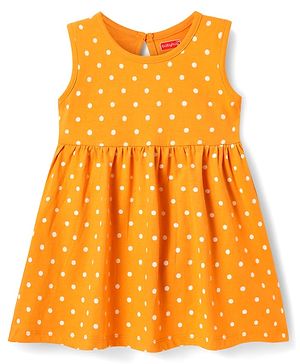 Babyhug Single Jersey Knit Sleeveless Dress With Polka Dot Print - Mustard
