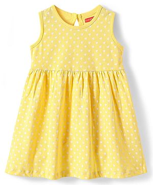 Babyhug Single Jersey Knit Sleeveless Anti Bacterial Frock with Heart Print - Yellow