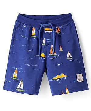 Pine Kids Looper Knit Above Knee Length Shorts with Nautical Theme Print - Blue