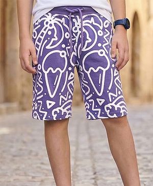 Pine Kids Looper Above Knee Length Shorts With Abstract Print - Violet