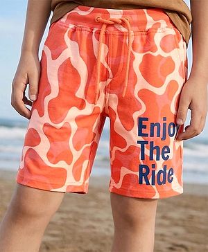Pine Kids Looper Above Knee Length Shorts With Abstract Print - Orange