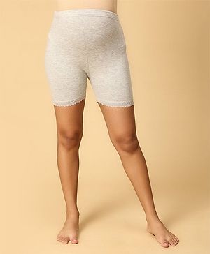 The Mom Store Cotton Solid High Waist Maternity Shorts -  Grey