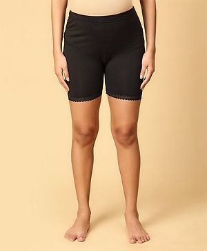 The Mom Store Cotton Solid High Waist Maternity Shorts - Black