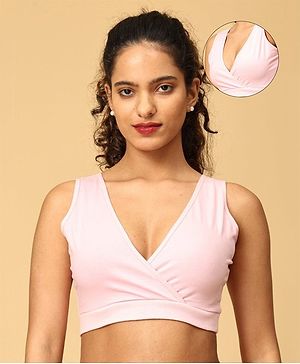 The Mom Store Cotton Sleeveless Solid Maternity Nursing Sleep Bra - Rose Pink