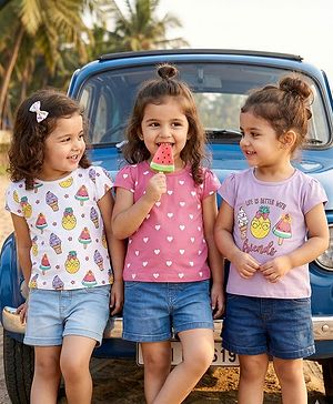 Babyhug Cotton Knit Half Sleeves T-Shirts With Ice-Cream & Heart Pack Of 3 - White Pink & Mauve