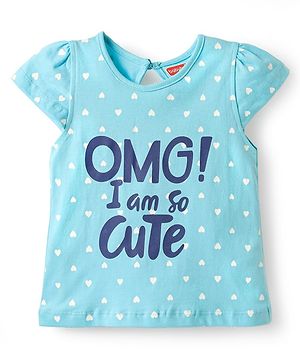 Babyhug Cotton Knit Half Sleeves T-Shirt with Heart & Omg Text Print - Light Blue