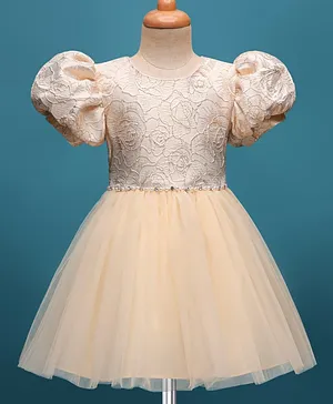 Mark & Mia Half Puffed
                                  Sleeves Party Dress With Floral Foil
                                  Print - Gold