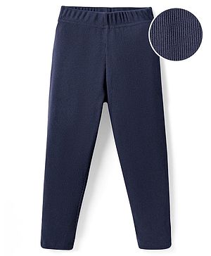 Kookie Kids Rib Cotton Elastane Knit Full Length Solid Legging With Elasticated Waist - Navy Blue