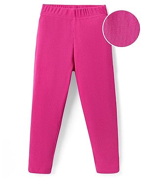 Kookie Kids Rib Cotton Elastane Knit Full Length Solid Legging With Elasticated Waist - Fuchsia