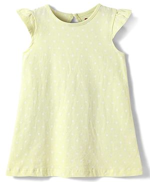 Babyhug Cotton Knit Cap Sleeves Nihgty with Polka Dots Print - Yellow