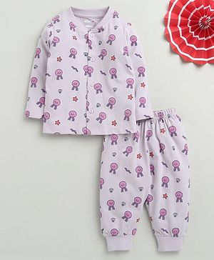 BUMZEE Cotton Knit Full Sleeves Octopus Printed Coordinating Night Suit Set - Lilac