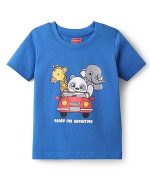 Babyhug Cotton Knit Half Sleeves T-Shirt With Animal Print - Blue