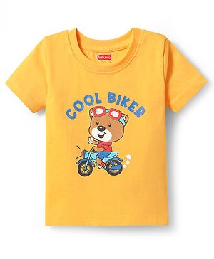 Babyhug Cotton Knit Half Sleeves T-Shirt with Bear Print - Yellow