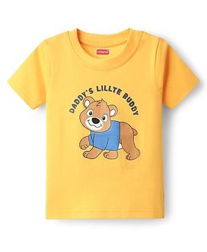 Babyhug Cotton Knit Half Sleeves T-Shirt with Bear Print - Yellow