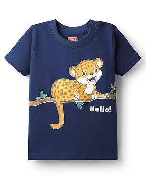 Babyhug Cotton Knit Half Sleeves T-Shirt With Tiger Print - Navy Blue