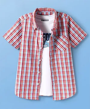 Pine Kids Cotton Woven Half Sleeves Checks Shirt With T Shirt - Multicolour