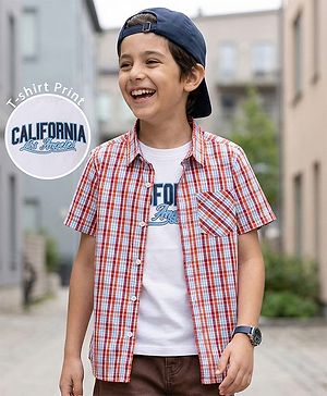Pine Kids Cotton Woven Half Sleeves Checks Shirt With T Shirt - Multicolour