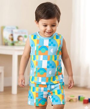 Babyhug Single Jersey Knit Sleeveless Printed Tank T-Shirt & Shorts Co-Ord Set - Multicolor