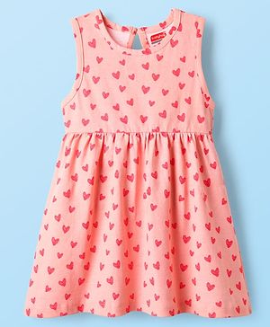 Babyhug Single Jersey Knit Sleeveless Frock With Heart Print - Pink