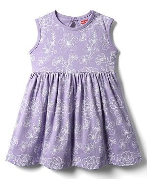 Babyhug Single Jersey Knit Sleeveless Frock With Floral Print - Lilac