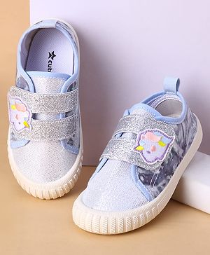 Cute Walk by Babyhug Velcro Closure Casual Shoes with Glitter Print - Silver