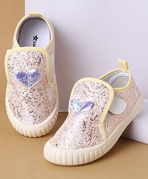 Cute Walk by Babyhug Velcro Closure Casual Shoes with Heart Applique - Light Yellow