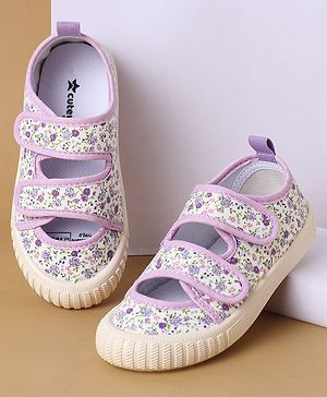 Cute Walk by Babyhug Velcro Closure Casual Shoes with Floral Print - Purple