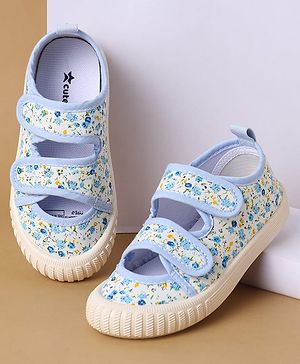 Cute Walk by Babyhug Velcro Closure Casual Shoes with Floral Print - Light Blue