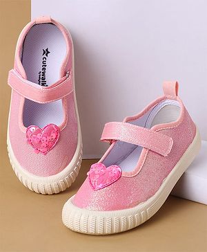 Cute Walk by Babyhug Velcro Closure Casual Shoes with Sequin Heart Applique - Fuchsia