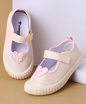 Cute Walk by Babyhug Velcro Closure Casual Shoes with Sequin Heart Applique - Pink