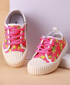 Cute Walk by Babyhug Casual Shoes with Lace Up Closure & Fruits Print - Fuchsia