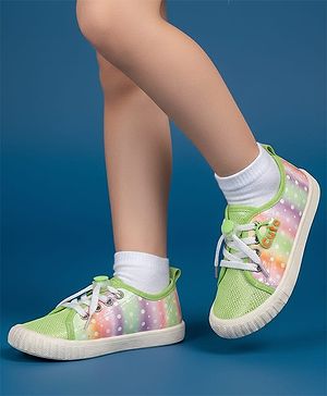 Cute Walk by Babyhug Casual Shoes with Lace Ups Closure Cute Applique & Dotted Design - Light Green