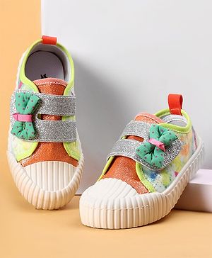 Cute Walk by Babyhug Casual Shoes with Velcro Closure & Bow Applique - Green & Orange