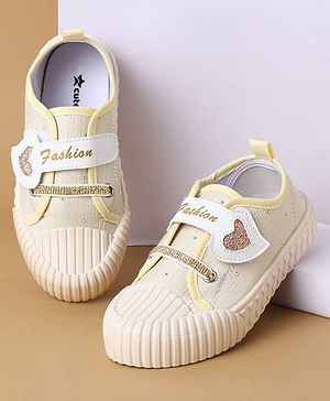 Cute Walk by Babyhug Velcro Closure Casual Shoes with Heart Sequin Detailing - Light Yellow
