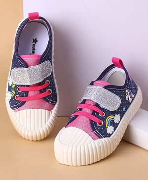 Cute Walk by Babyhug Velcro Closure Casual Shoes with Rainbow Theme Print - Navy Blue