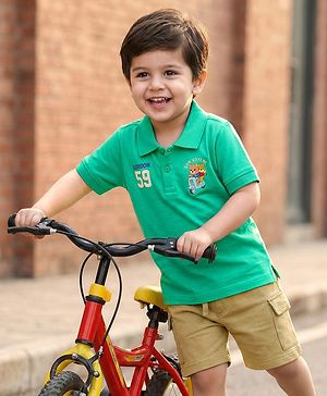 Babyhug 100% Cotton Knit Half Sleeves Animal Print Polo T-Shirt & Short Set - Green & Brown