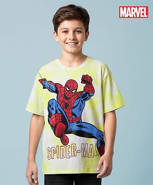 Pine Kids Marvel Single Jersey Knit Half Sleeves Oversized T-Shirt with Spider Man Graphics - Neon Green