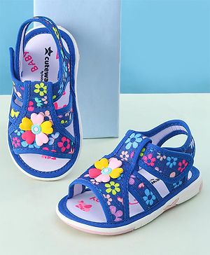 Cute Walk by Babyhug Sandals with Velcro Closure & Floral Applique - Blue